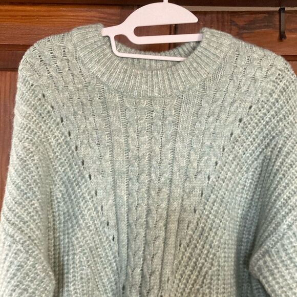 Sonoma NWOT Teal Cable Knit Oversized Recycled Pullover Crewneck Sweater Sz L - Picture 3 of 9
